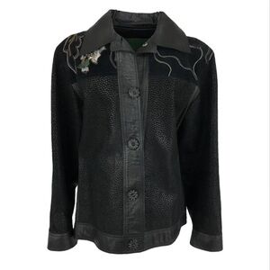 Grownbeans Black Leather and Suede Jacket with Shoulder Detail